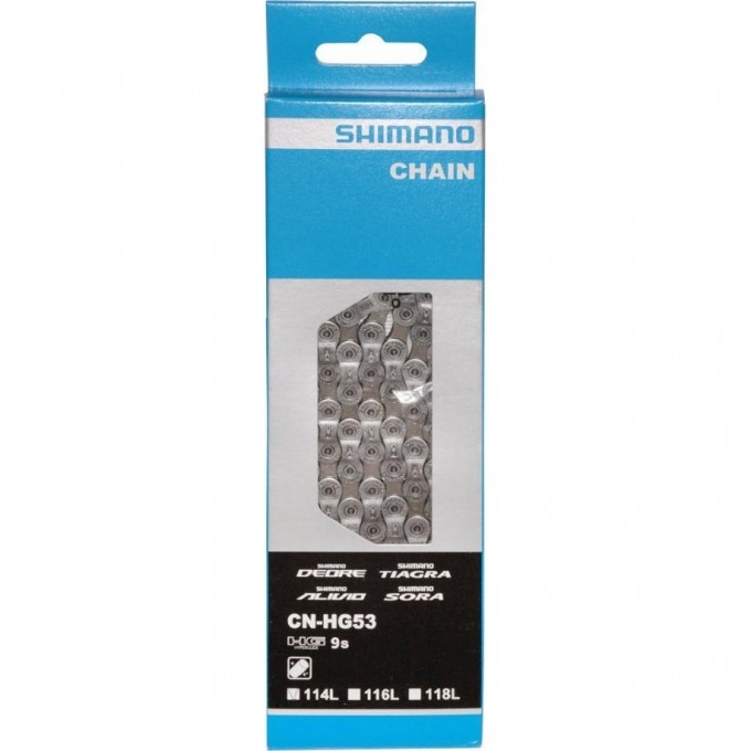 Цепь SHIMANO DEORE, HG53, 9 скоростей, 116 звеньев, ампульный пин (1шт), (20 шт). ECNHG53C116IS Цепь SHIMANO DEORE, HG53, 9 скоростей, 116 звеньев, ампульный пин (1шт), (20 шт). ECNHG53C116IS