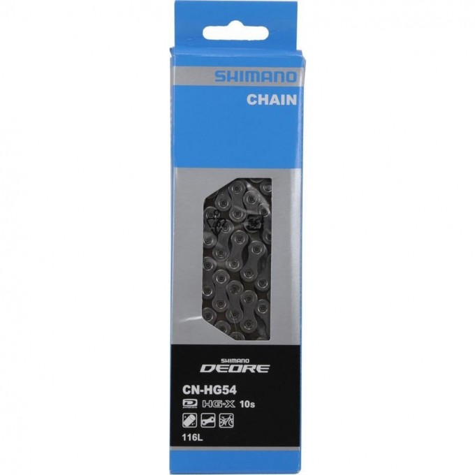 Цепь SHIMANO DEORE, HG54, 10 скоростей, 116 звеньев, ампульный пин (1шт) ICNHG54116I Цепь SHIMANO DEORE, HG54, 10 скоростей, 116 звеньев, ампульный пин (1шт) ICNHG54116I