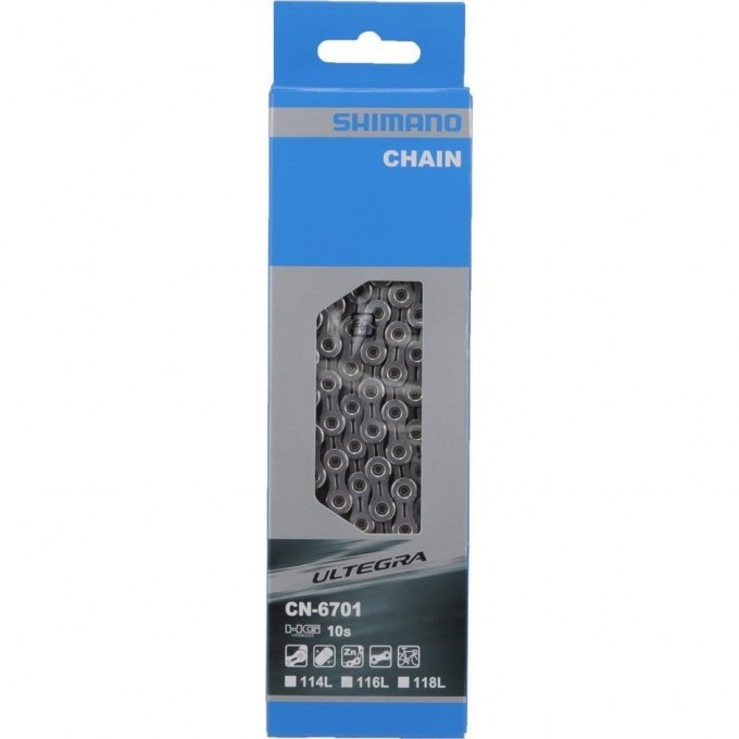 Цепь SHIMANO ULTEGRA, 6701, 10 скоростей, 114 звеньев, ампульный пин (1шт) ICN6701114 Цепь SHIMANO ULTEGRA, 6701, 10 скоростей, 114 звеньев, ампульный пин (1шт) ICN6701114