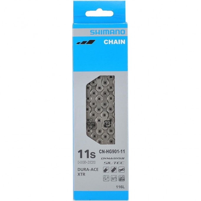 Цепь SHIMANO XTR, HG901, 11 скоростей, 116 звеньев, ампульный пин (2 шт), ROAD/MTB/E-BIKE совместимость ICNHG90111116 Цепь SHIMANO XTR, HG901, 11 скоростей, 116 звеньев, ампульный пин (2 шт), ROAD/MTB/E-BIKE совместимость ICNHG90111116
