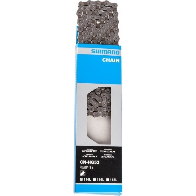 Цепь SHIMANO DEORE HG53, 9 скоростей, 118 звеньев, ампульный пин (1шт) ECNHG53C118I Цепь SHIMANO DEORE HG53, 9 скоростей, 118 звеньев, ампульный пин (1шт) ECNHG53C118I