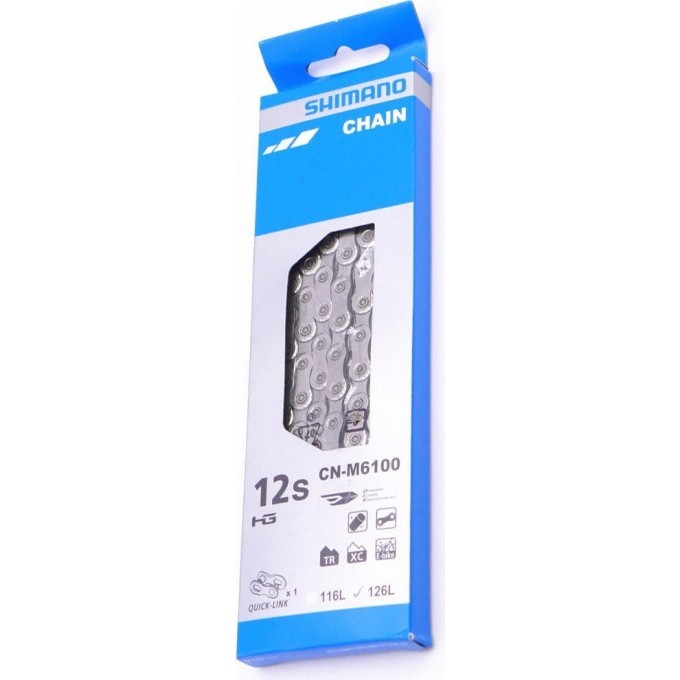 Цепь SHIMANO DEORE, M6100, 12 скоростей, 126 звеньев, с замком ICNM6100126Q Цепь SHIMANO DEORE, M6100, 12 скоростей, 126 звеньев, с замком ICNM6100126Q