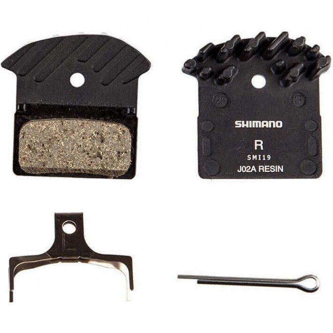 Тормозные колодки, для дисковых тормозов SHIMANO J02A, пласт, с радиатором, пара, с пружин, с шплинтом Y8LW98040 Тормозные колодки, для дисковых тормозов SHIMANO J02A, пласт, с радиатором, пара, с пружин, с шплинтом Y8LW98040